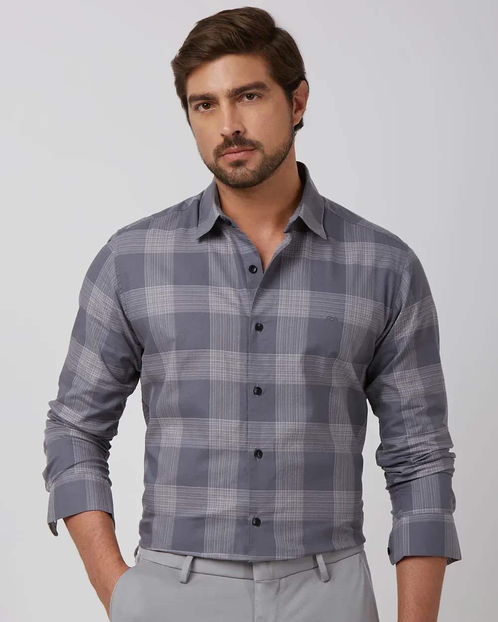 EliteEdge Slim Fit Checkered Shirt - Grey & White